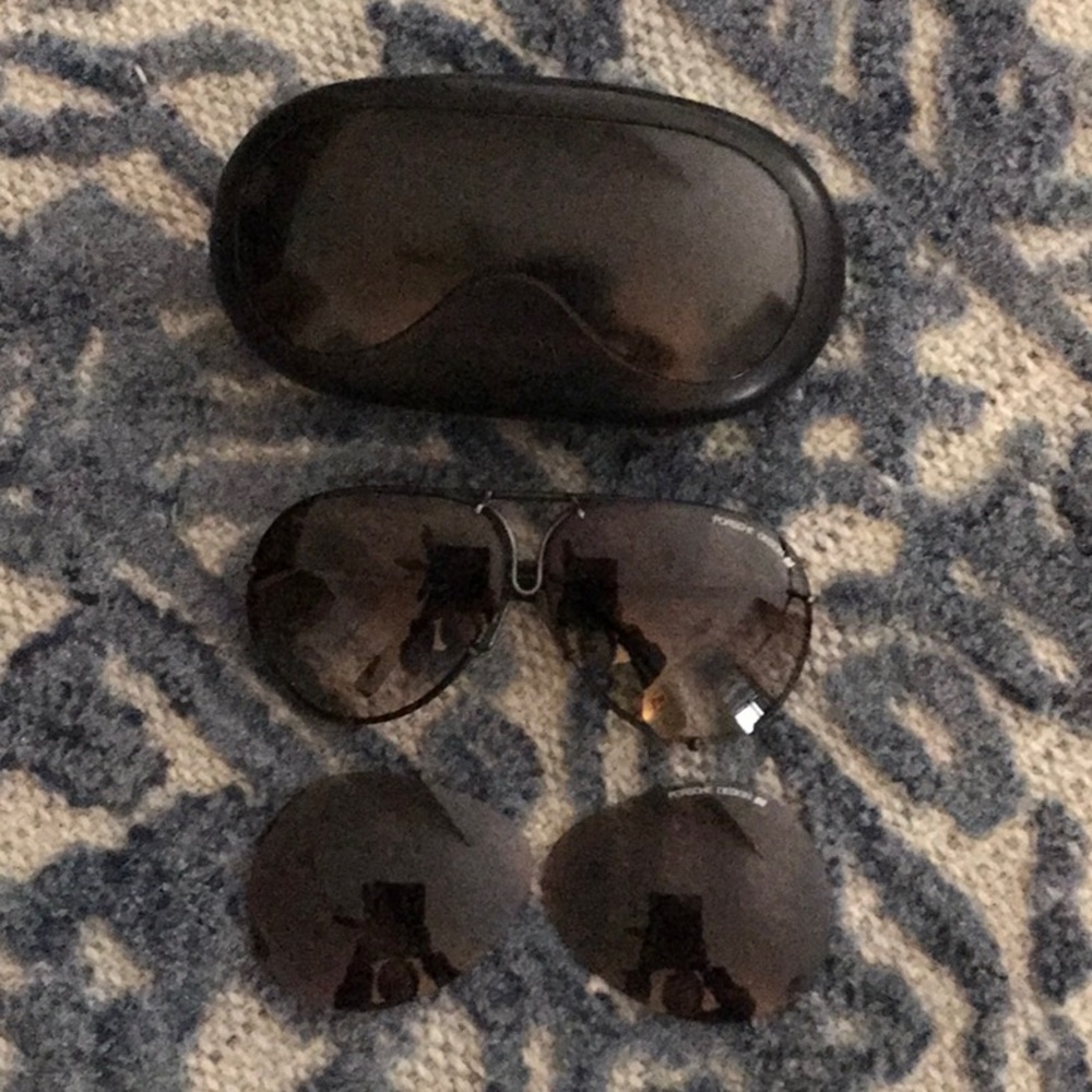 Porsche Design Carrera Black Aviator Sunglasses+ Interchangeable Lenses unisex